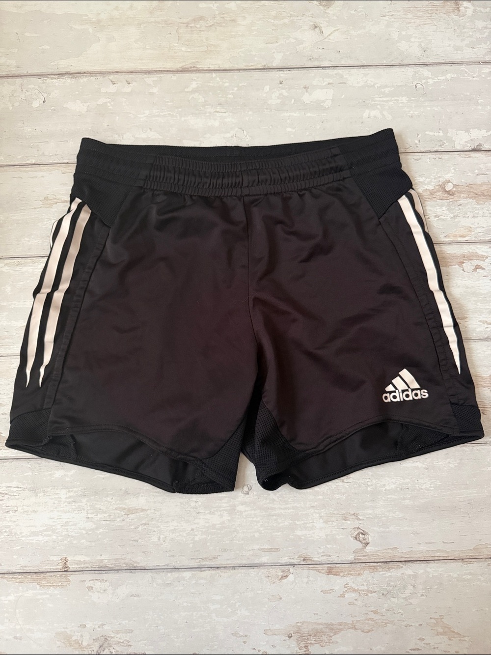 Adidas Men’s Size Medium Soccer Athletic Workout Shorts Black White Stripes